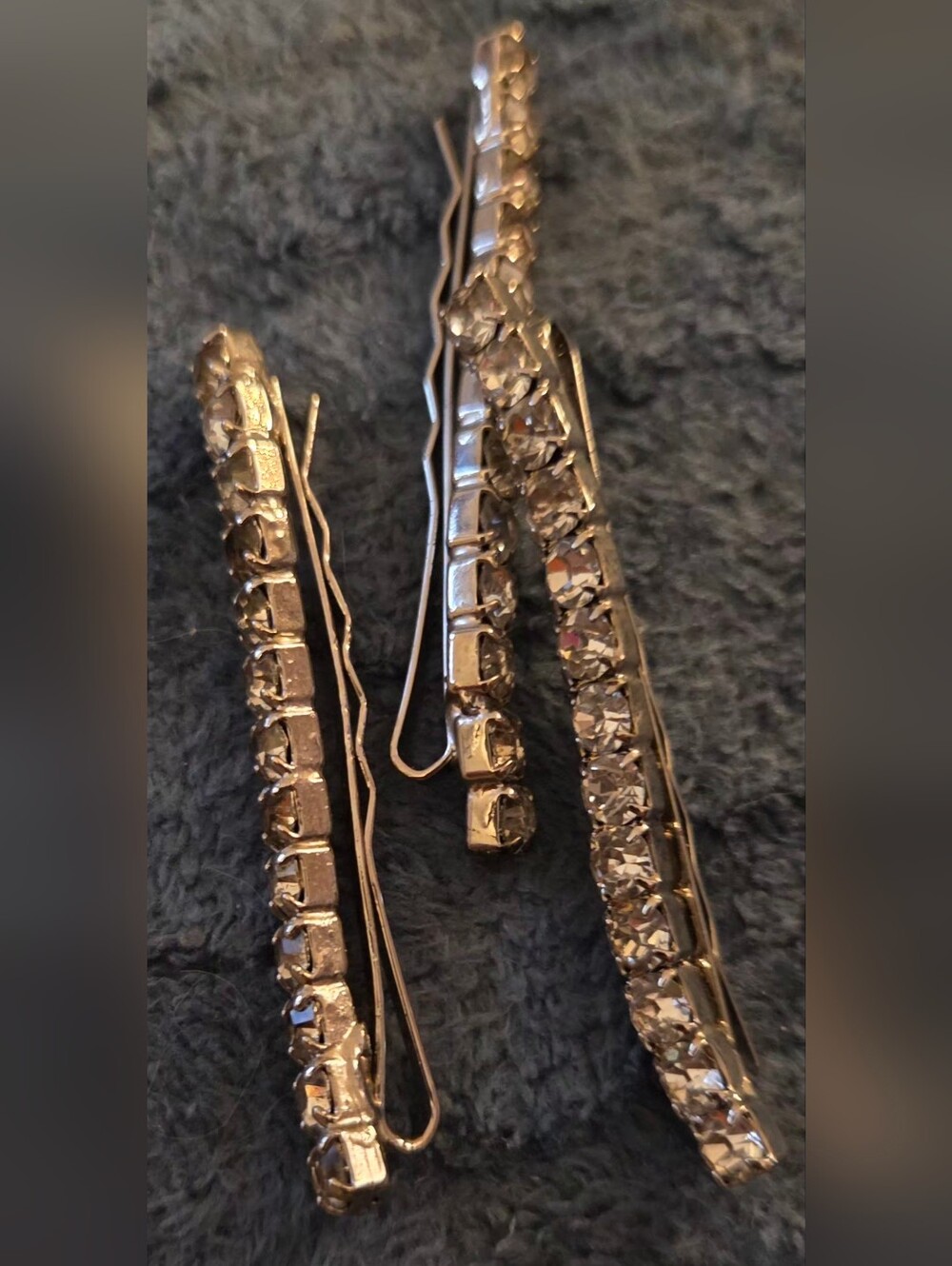 Vintage Silver-Tone Crystal Hair Pins